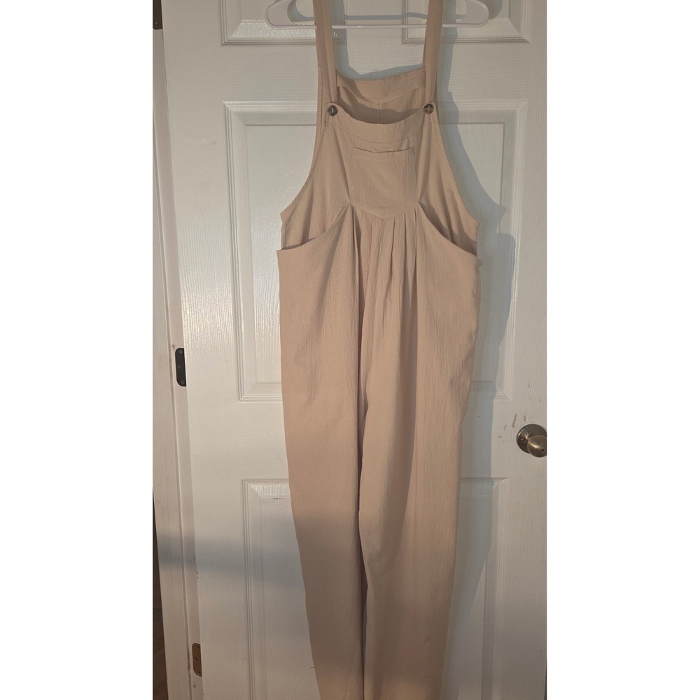Beige Cotton Wide Leg Bib Overalls Slouchy Jumpsuit 2XL